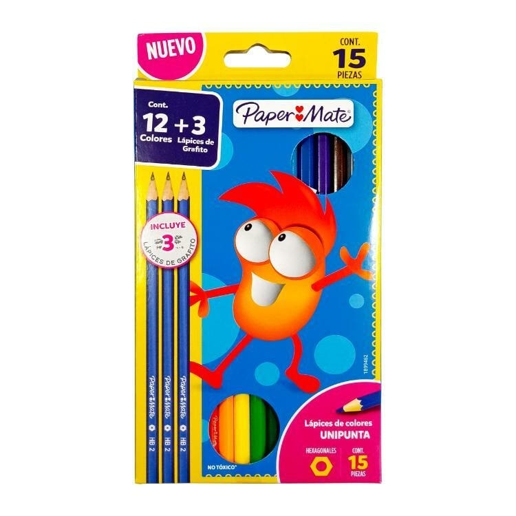 Lapices de Colores x 12 u + 3 grafitos - Paper Mate