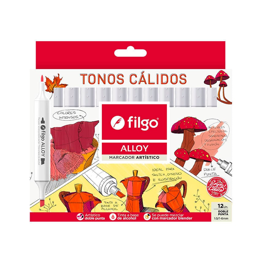 Marcadores Doble Punta "Calidos" x12 (tinta a base de alcohol) - Filgo