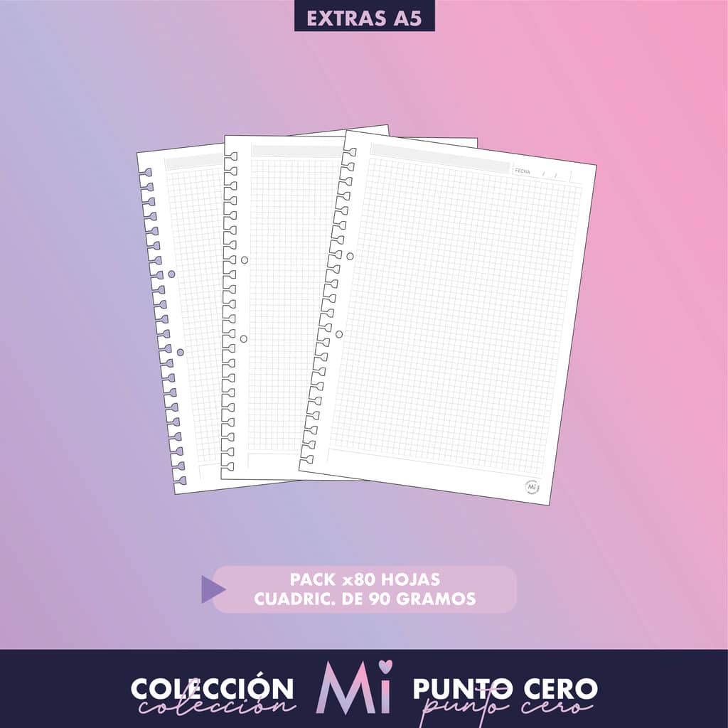 Repuesto A5 Cuadriculado 80 H 90 gr - Mi Punto Cero