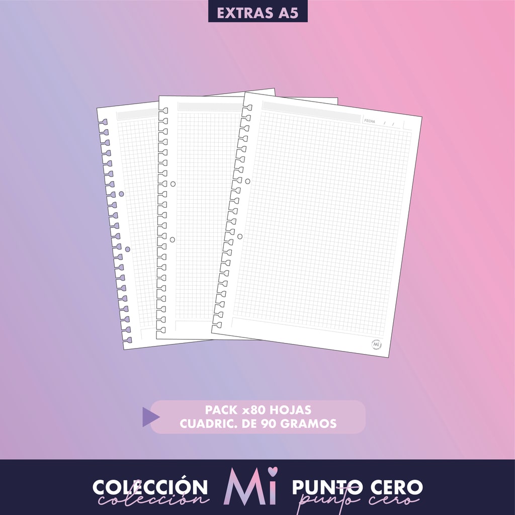 Repuesto A5 Cuadriculado 80 H 90 gr - Mi Punto Cero