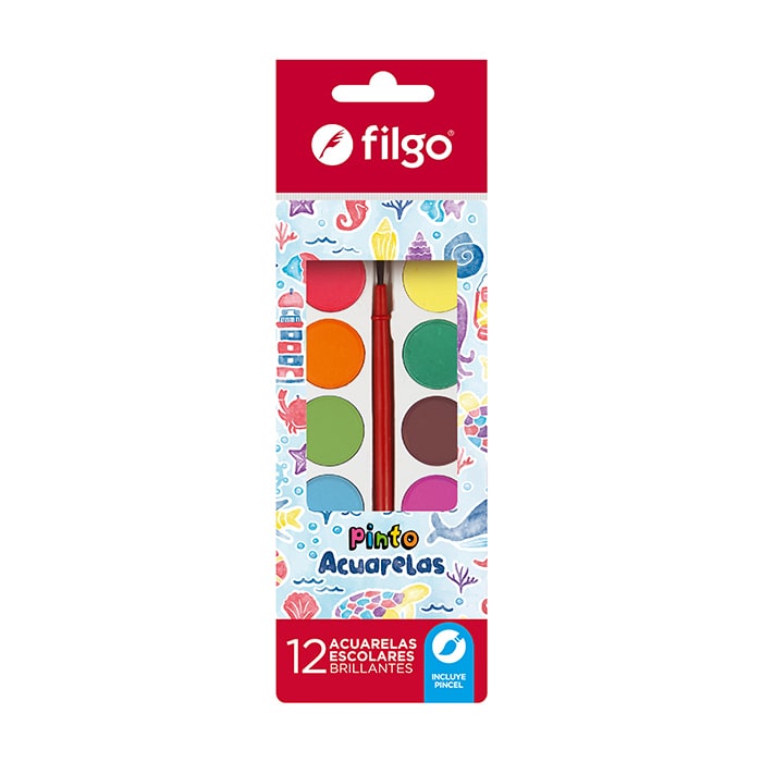 Acuarelas Escolares x12 + Pincel - Filgo