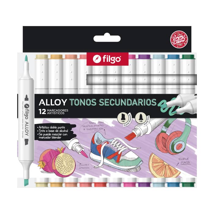 Marcadores Doble Punta "Secundarios" x12 (tinta a base de alcohol) - Filgo