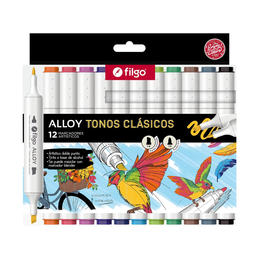 Marcadores Doble Punta Alloy Clásicos x12 (tinta a base de alcohol) - Filgo