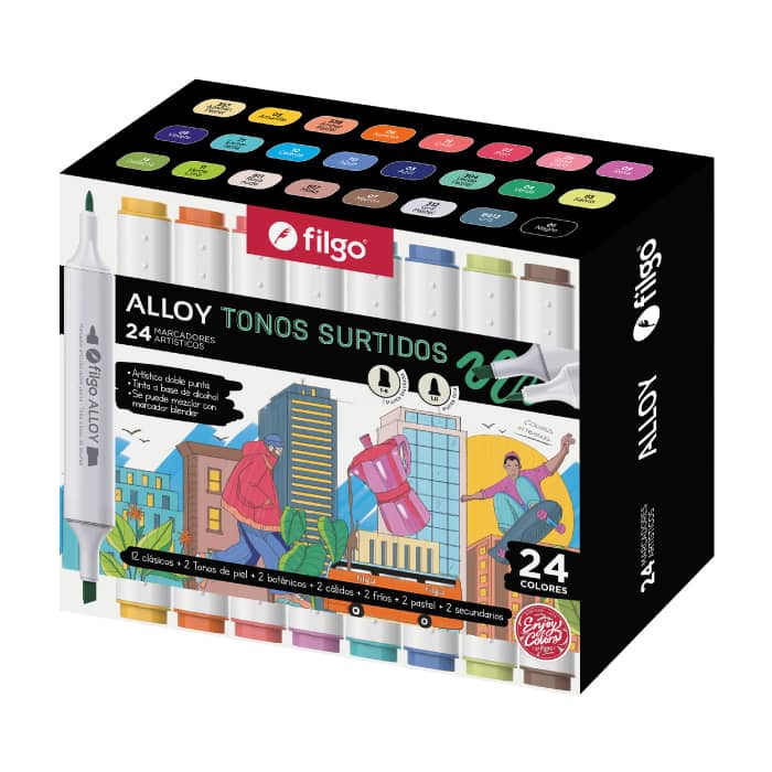 Marcador Doble Punta Alloy x24 (tinta a base de alcohol) - Filgo
