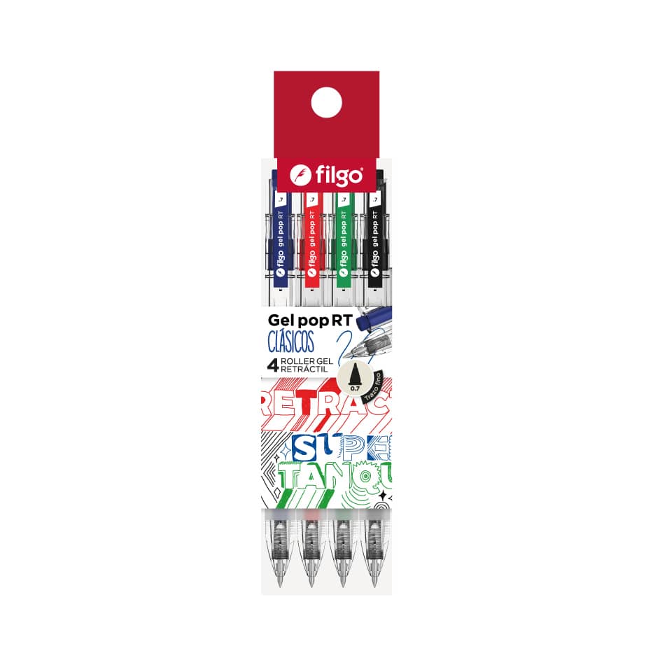 Lapicera Roller Gel Pop Clásicos x4 0.7 mm - Filgo