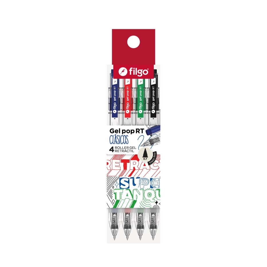 Lapicera Roller Gel Pop Clásicos x4 0.7 mm - Filgo