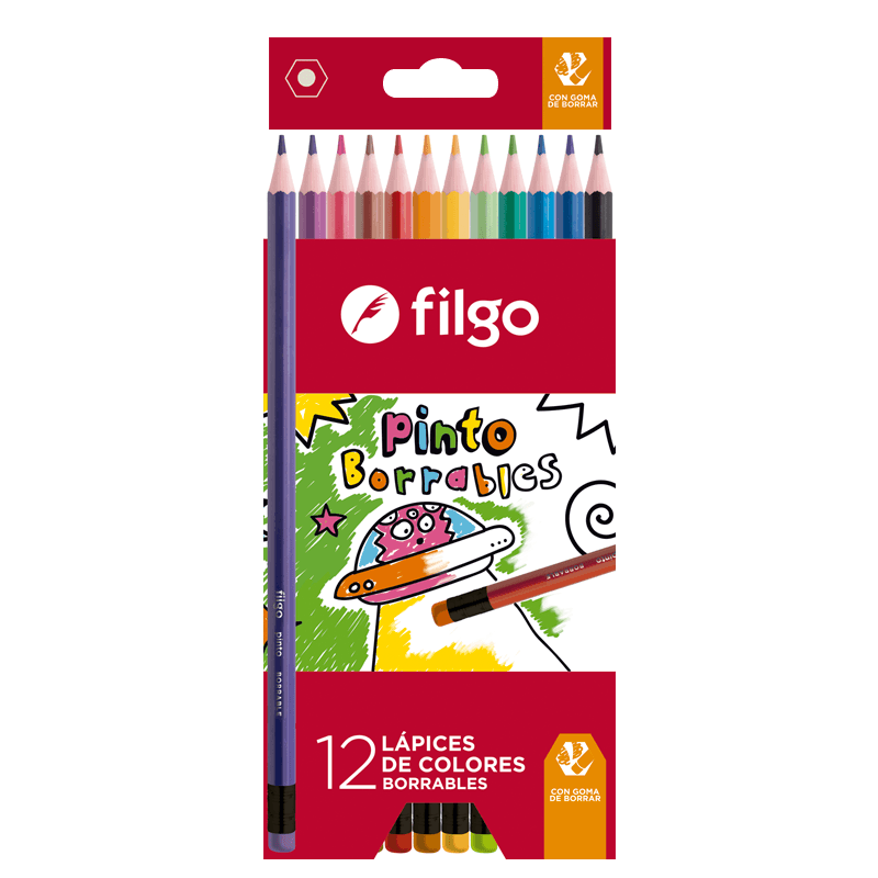 Lápices de Colores Pinto Borrables x12 - Filgo