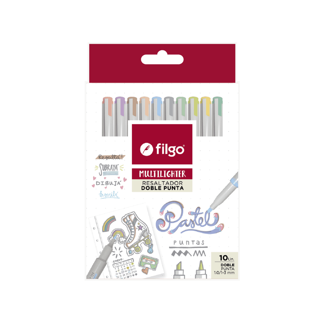 Resaltador Doble Punta Pastel Multilighter x10 - Filgo