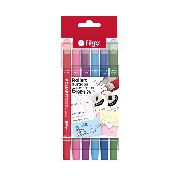 Microfibra Doble Punta con Sello Roliart x6 - Filgo
