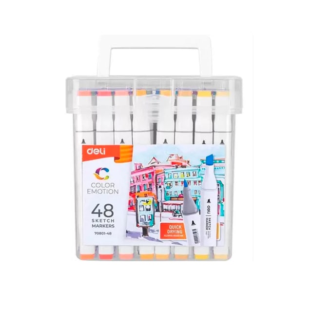 Marcadores Doble Punta x48 (tinta a base de alcohol) - Deli