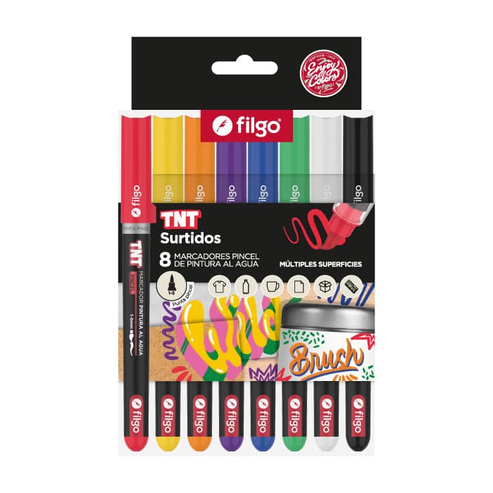 Marcadores de Pintura al Agua Surtidos TNT Brush x8 - Filgo