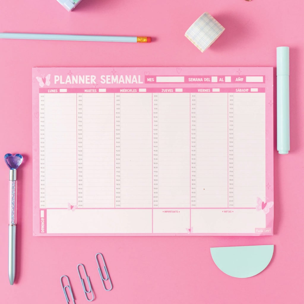 Planificador Semanal A4 Rosa - Punto Cero