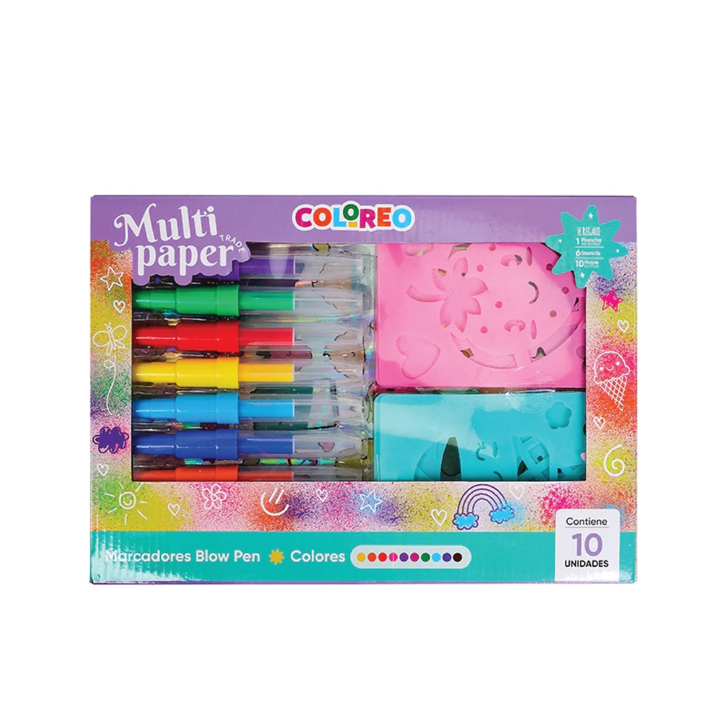 Marcadores Blow Pen x10 + Stencil + Stickers - Multipaper