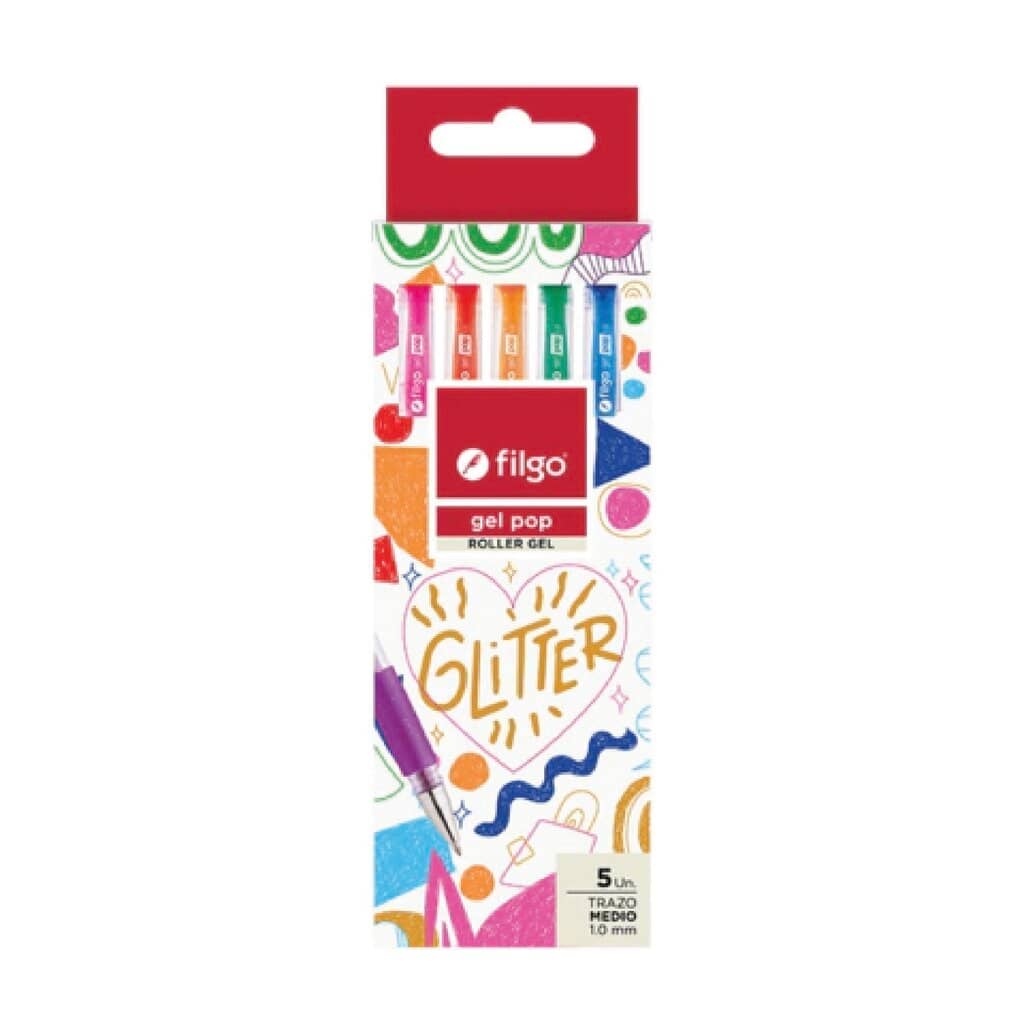 Lapicera Roller Gel Pop Glitter x5 - Filgo